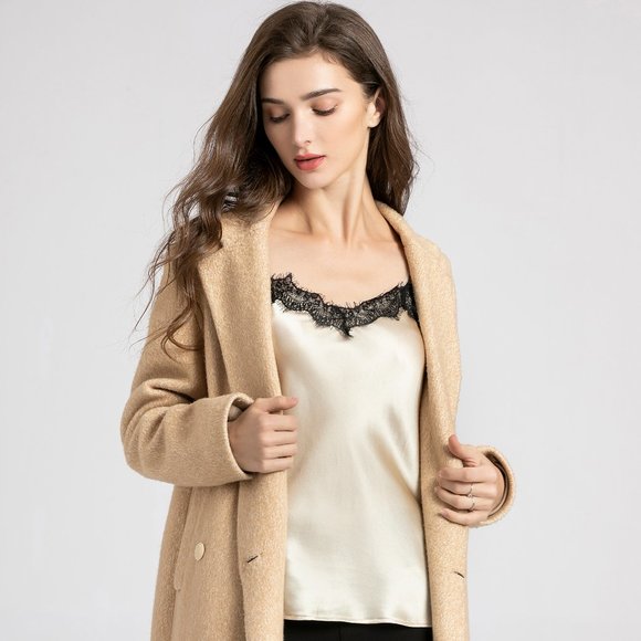 Silk Cami Beige 100% Silk Camisole Lace Tank Top - Picture 5 of 8